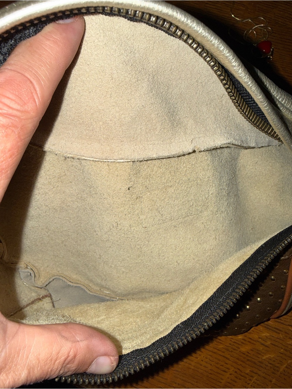 Parker Thatch Gold Metallic Leather sling with Brown stud pocket. - Picture 4 of 4